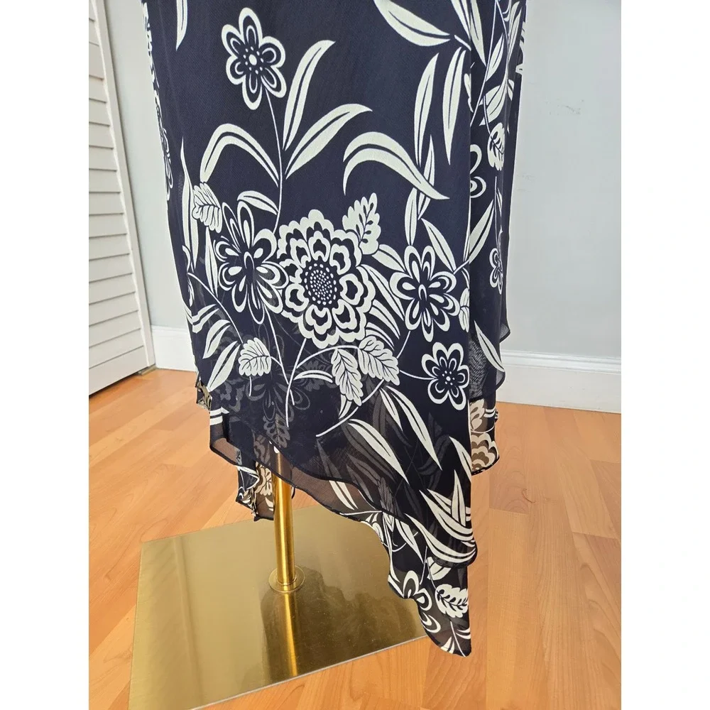 Donna Ricco Black White Floral Asymmetrical Bias Slip Midaxi Skirt 16W Y2K 90s